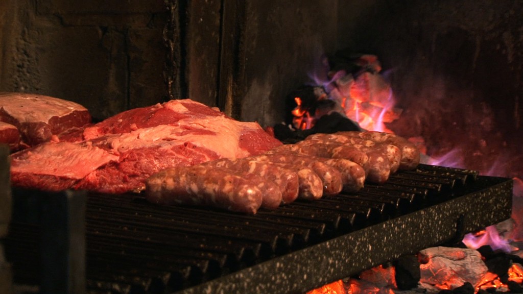 Beef and sausages on the parrilla (grill) in the Argentinian restaurant